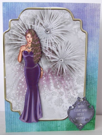 Hot Lady - A5 card front with decoupage by Margaret McCartney
