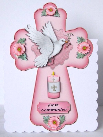 Pink Cross with Dove and Flowers by Margaret McCartney