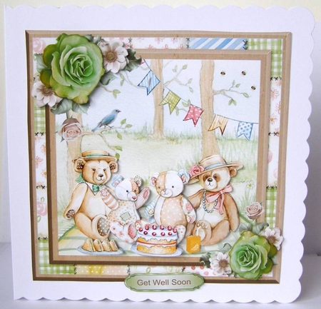 Teddy bear picnic card mini kit & decoupage by Margaret McCartney