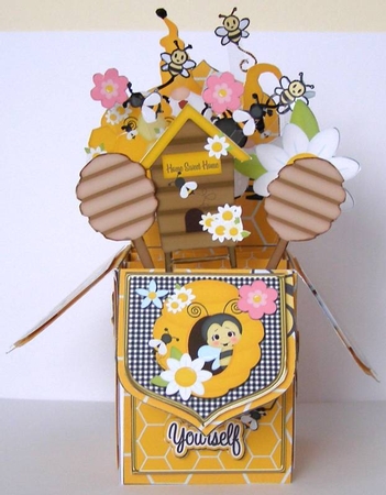 BIRTHDAY, GET WELL - 3D POP UP BOX CARD KIT - GNOMES AND BEES by Margaret McCartney
