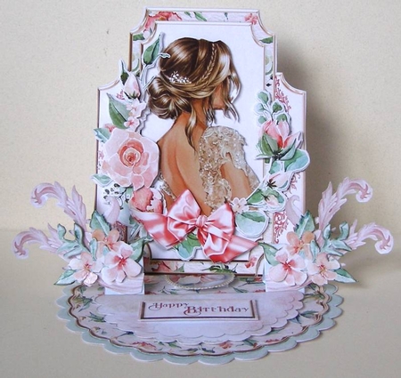 Delicate Roses 3 Triple Easel Card and Envelope Kit.  by Margaret McCartney