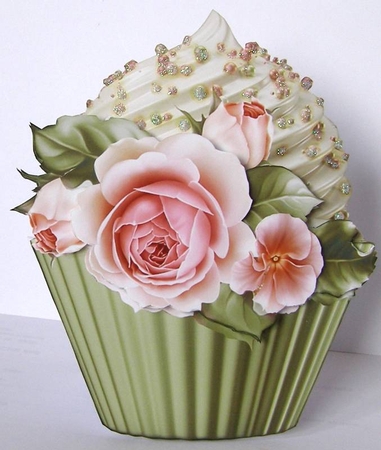 Floral Cupcake Decoupage Sheet - Pretty Pink Roses by Margaret McCartney