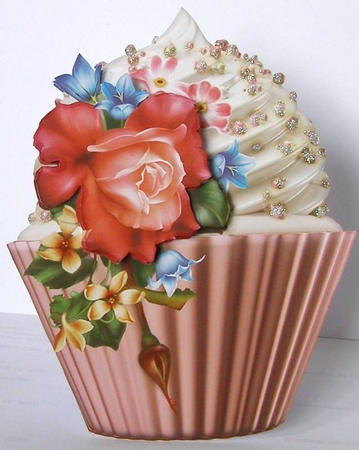 Floral Cupcake Decoupage Sheet - Rosey Posey by Margaret McCartney