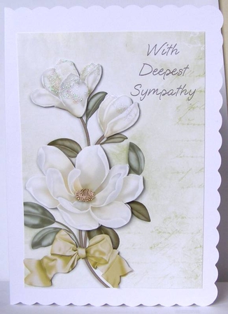 White Magnolias Sympathy Card Front with Decoupage by Margaret McCartney