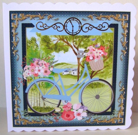 3 Blue floral bicycle card fronts/toppers by Margaret McCartney