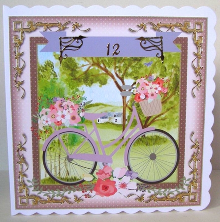 3 Lilac floral bicycle card fronts/toppers by Margaret McCartney