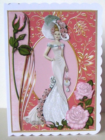 Vintage Lady With Pink Roses by Margaret McCartney