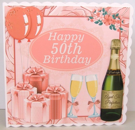 Ladies age 50 Birthday card front by Margaret McCartney