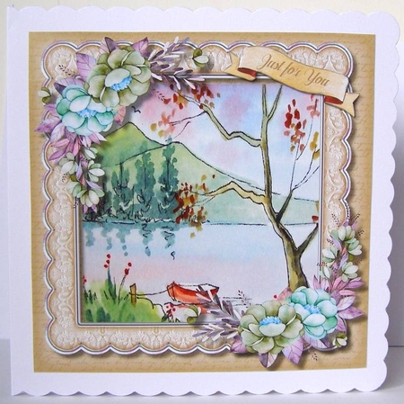 Beautiful Buff Water Scene and Roses  by Margaret McCartney
