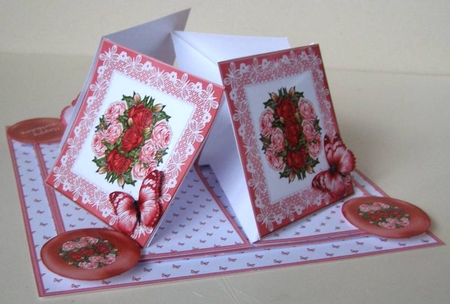 Antique roses quad easel card by Margaret McCartney