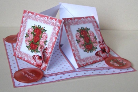 Antique roses quad easel card by Margaret McCartney