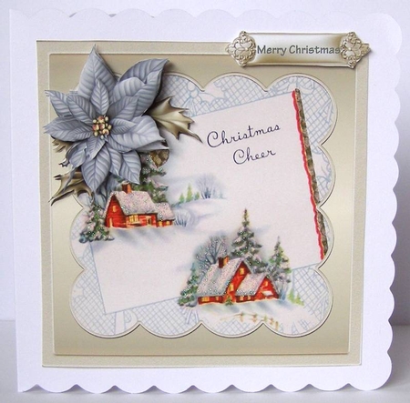 Vintage times and poinsettias 6x6 card by Margaret McCartney
