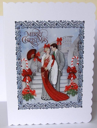 Stairway to Christmas 2 - 7x5 inch card front with decoupage by Margaret McCartney