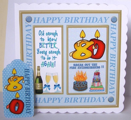 Male age 80 Birthday card front 2 by Margaret McCartney