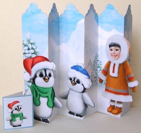 Christmas Penguins Concertina Card Kit With Decoupage + Tags & Matching Envelope by Margaret McCartney