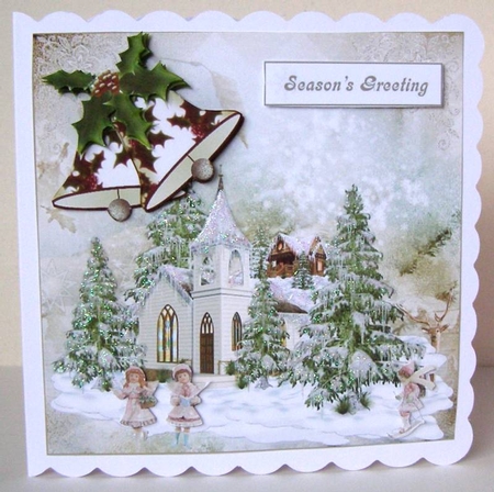 Winter Church Scene Topper with Decoupage by Margaret McCartney