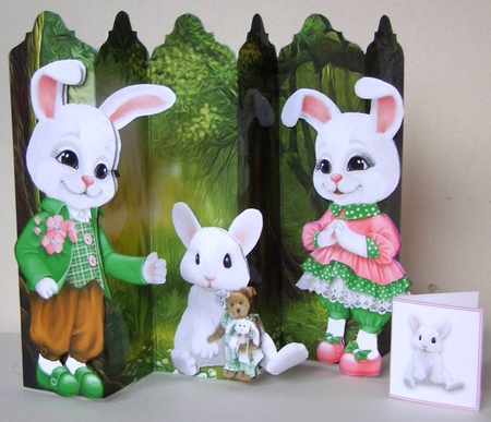 White Rabbits - Over the Edge Concertina Card Kit  by Margaret McCartney