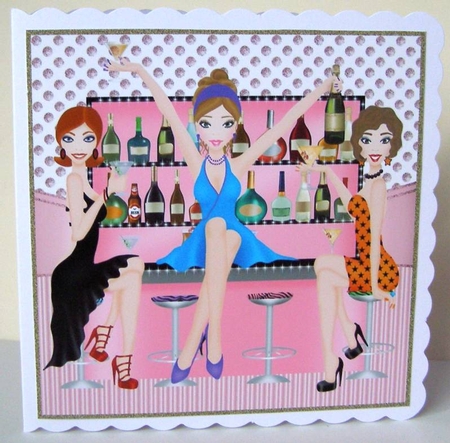 3 Pink Girls just wanna have fun card fronts/toppers by Margaret McCartney