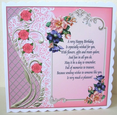 3 Pink floral Birthday verse card fronts/toppers by Margaret McCartney