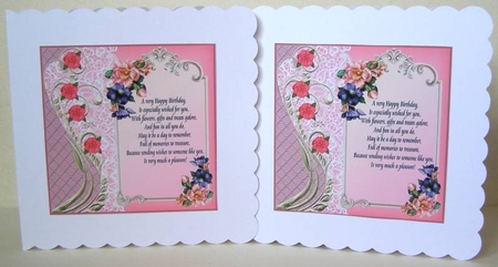 3 Pink floral Birthday verse card fronts/toppers by Margaret McCartney