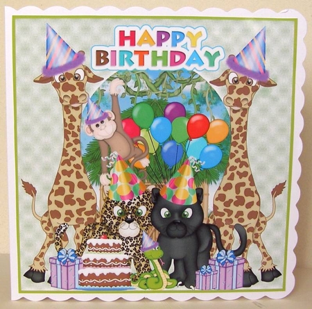 3 Jungle Birthday card fronts/toppers by Margaret McCartney