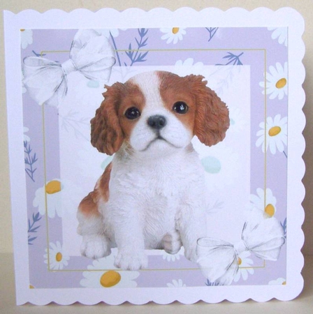 cute puppy with purple daisy frame 7x7 with bows by Margaret McCartney