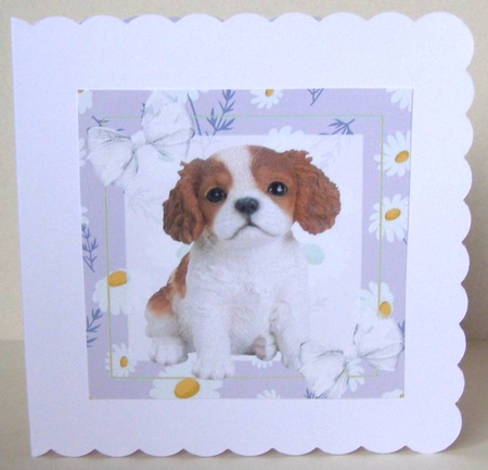 cute puppy with purple daisy frame 7x7 with bows by Margaret McCartney
