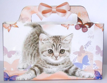 cute kitten with peach butterflies tote gift bag by Margaret McCartney