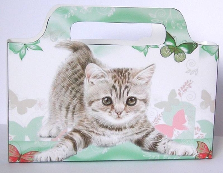 cute kitten with green butterflies tote gift bag by Margaret McCartney