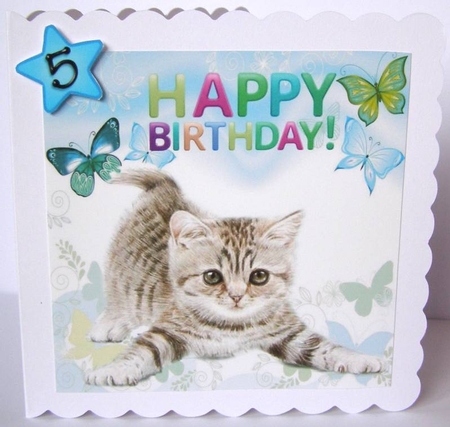 Cute little kitten with purple butterflies 8x8 by Margaret McCartney