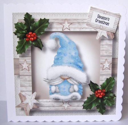The Christmas Hat Gnome - Blue Male 8x8 by Margaret McCartney