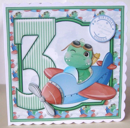 Dino 3rd Birthday Quick Card Front by Margaret McCartney