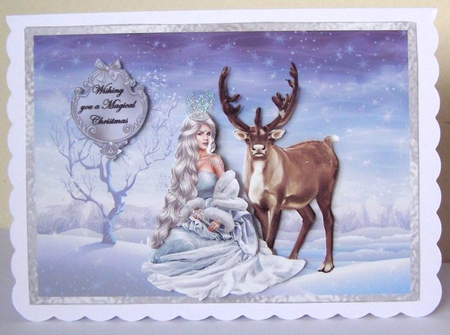 Snow Queen 1 - 7x5 inch card front with decoupage by Margaret McCartney