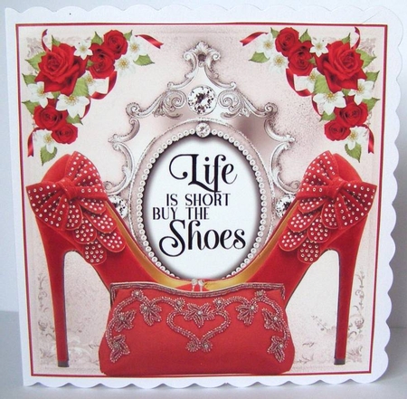 3 Red shoe life is short card front/toppers(value sheet) by Margaret McCartney