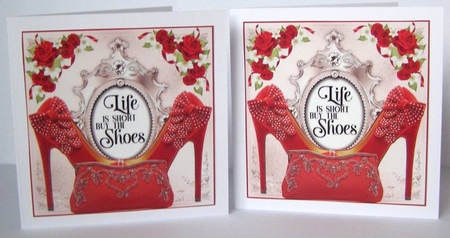 3 Red shoe life is short card front/toppers(value sheet) by Margaret McCartney