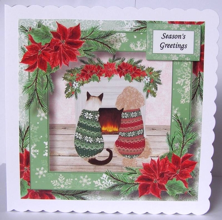 Fireside Christmas Pets - Cat & Dog 8x8 by Margaret McCartney