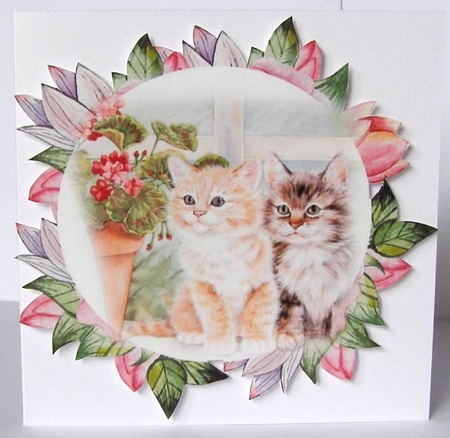 pretty flower frame toppers in pink with kittens,  toppers/inserts by Margaret McCartney