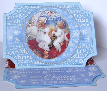 Blue Vintage Christmas scene easel topper and stopper(no base) 1 by Margaret McCartney