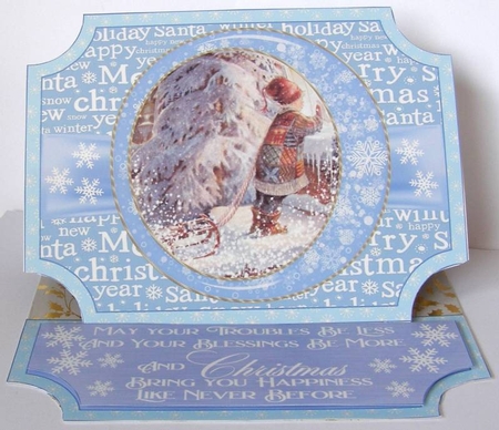 Blue Vintage Christmas scene easel topper and stopper(no base) 2 by Margaret McCartney