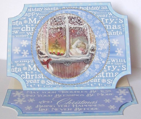 Blue Vintage Christmas scene easel topper and stopper(no base) 4 by Margaret McCartney