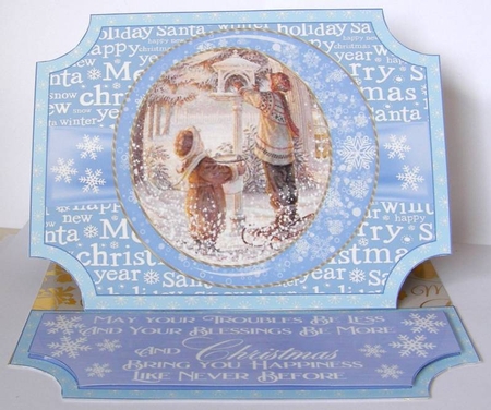 Blue Vintage Christmas scene easel topper and stopper(no base) 7 by Margaret McCartney