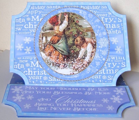 Blue Vintage Christmas scene easel topper and stopper(no base) 8 by Margaret McCartney