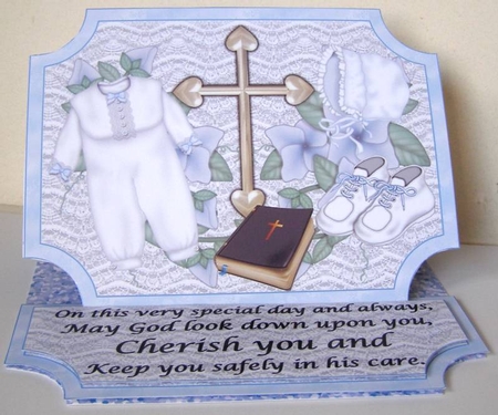 Blue Christening easel topper and stopper(no base) by Margaret McCartney
