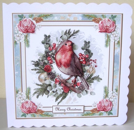 Christmas Robin 7x7ins Decoupage Topper 5 by Margaret McCartney