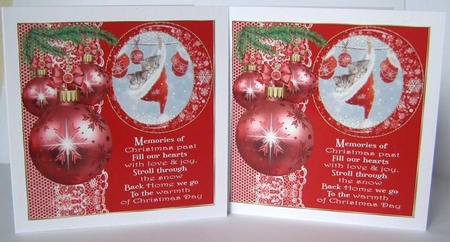 3 Red vintage Christmas card front/toppers 4 by Margaret McCartney