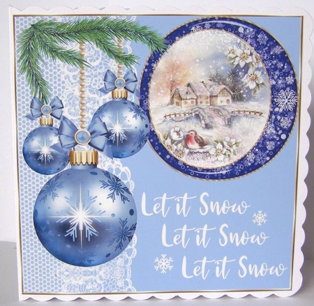 3 Blue vintage Christmas scene card front/toppers 1 by Margaret McCartney