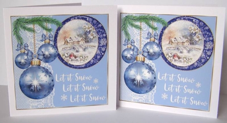 3 Blue vintage Christmas scene card front/toppers 1 by Margaret McCartney