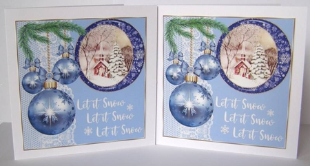 3 Blue vintage Christmas scene card front/toppers 2 by Margaret McCartney