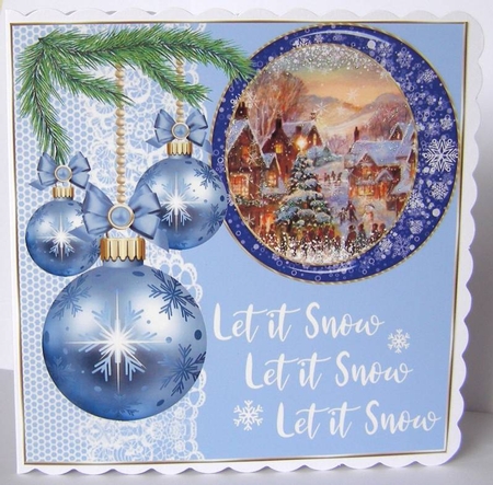 3 Blue vintage Christmas scene card front/toppers 3 by Margaret McCartney