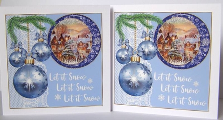 3 Blue vintage Christmas scene card front/toppers 3 by Margaret McCartney